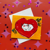 Heart Pillow Cat Card